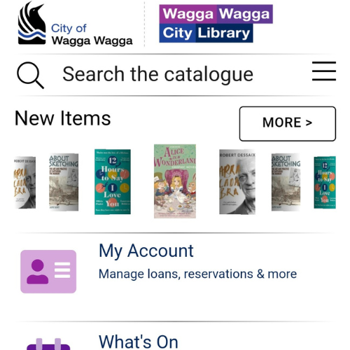 screenshot of the Wagga Wagga City Library mobile app