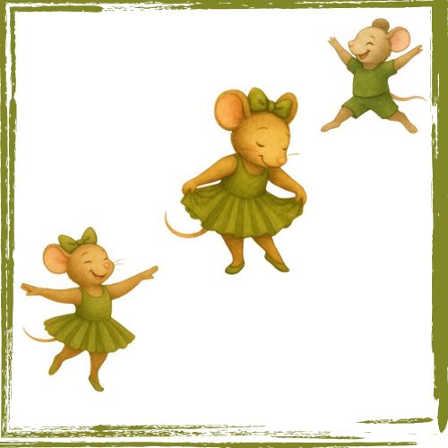 inkwash rabbit characters dance and pose in ballet outfits
